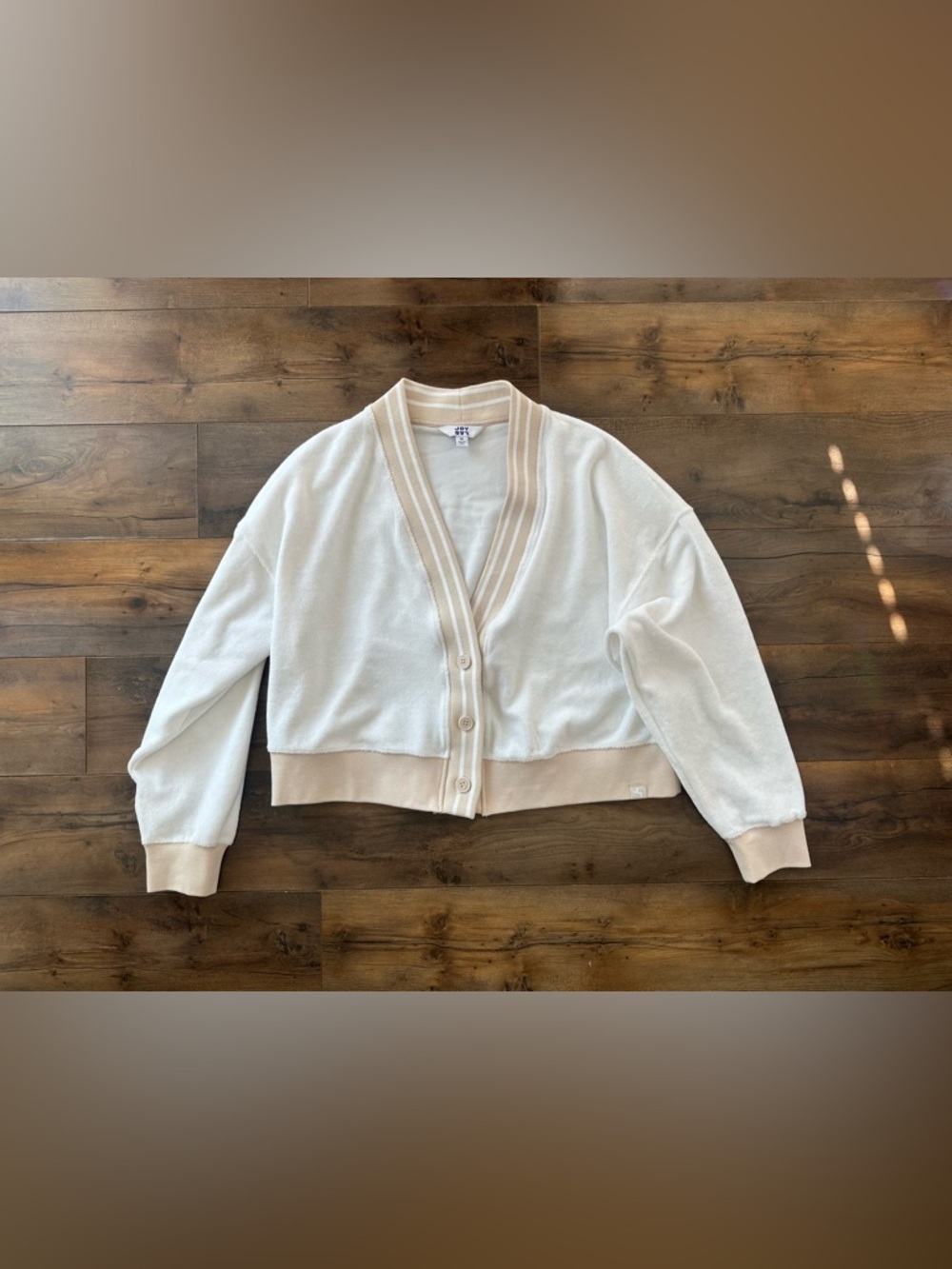 Joy Lab Cropped Cardigan Cream Neutral Preppy Coastal Grandma M